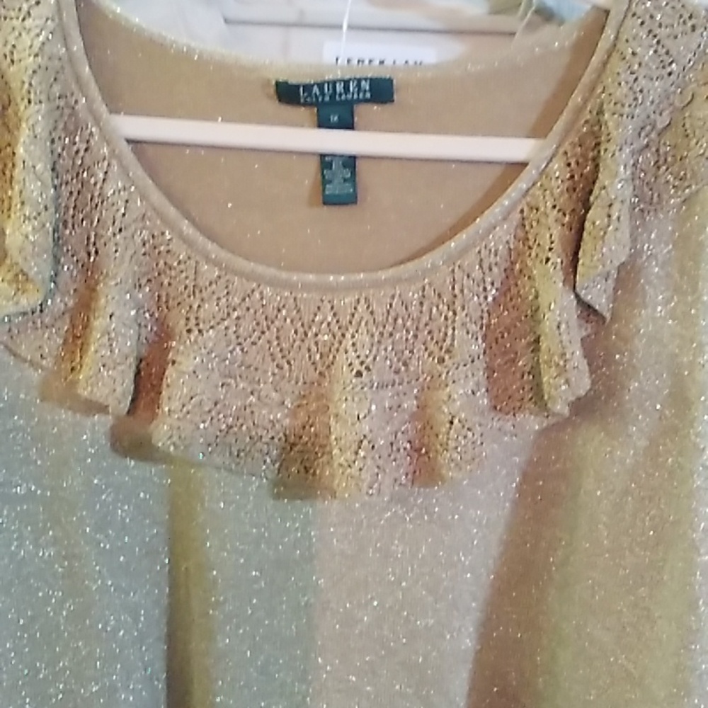 Lauren Ralph Lauren Metallic Gold Ruffle-Neck Women's Sweater